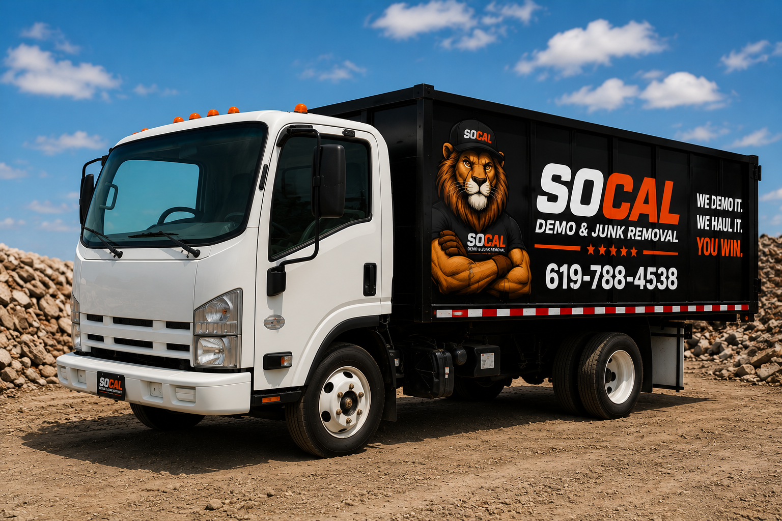 SoCal Demo truck ready for demolition and junk removal in San Diego County